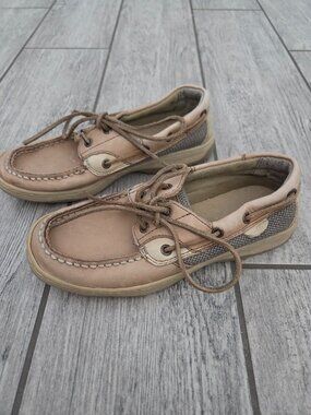 Sperry Bluefish LC Girls Tan Leather Boat Shoes Size 2.5